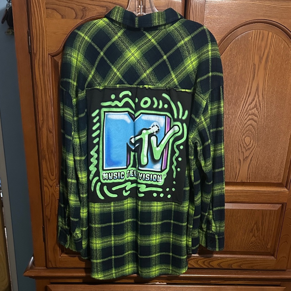 MTV upcycled flannel tee made by me One of a Kind